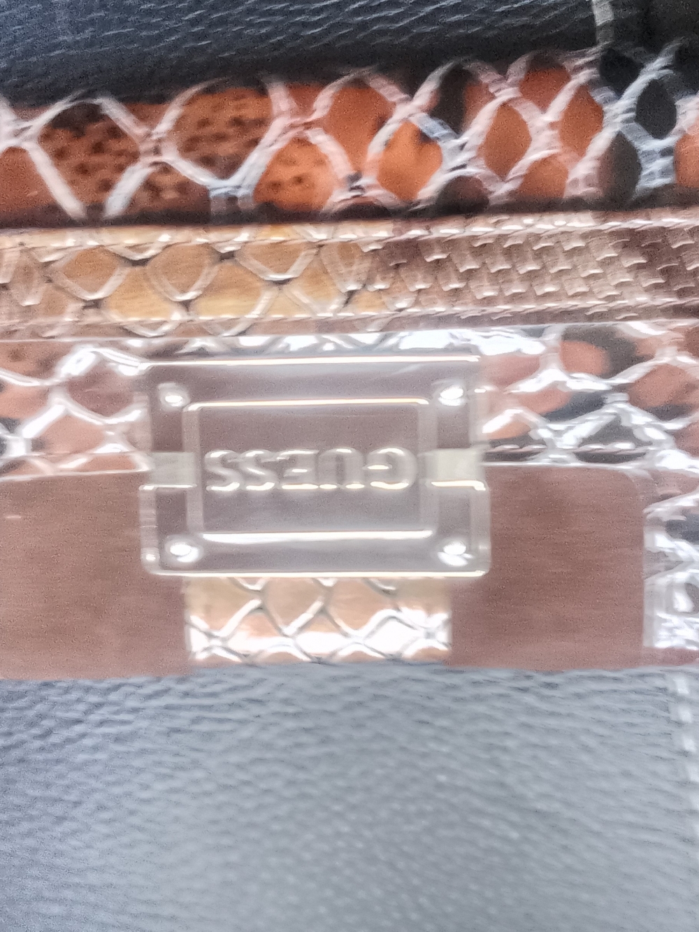 GUESS Metallic Snake-Embossed Crossbody Bag - Rose Gold & Black